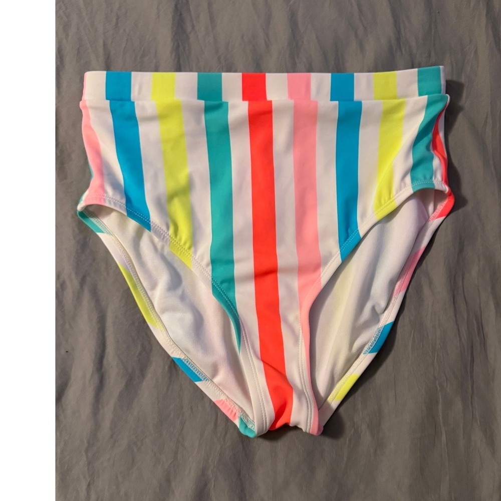 Unbranded‎ Womens High Waisted Bikini Bottoms Multicolor Vertical Stripe Size M